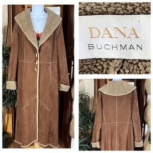 Dana Buchman Penny Lane Faux Suede Shearling Coat Size 12 | Long 70s Afghan Boho